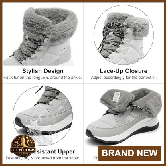 Women's Winter Snow Boots Waterproof Faux Fur Ankle Booties Wedge Heel - Picture 4 of 7